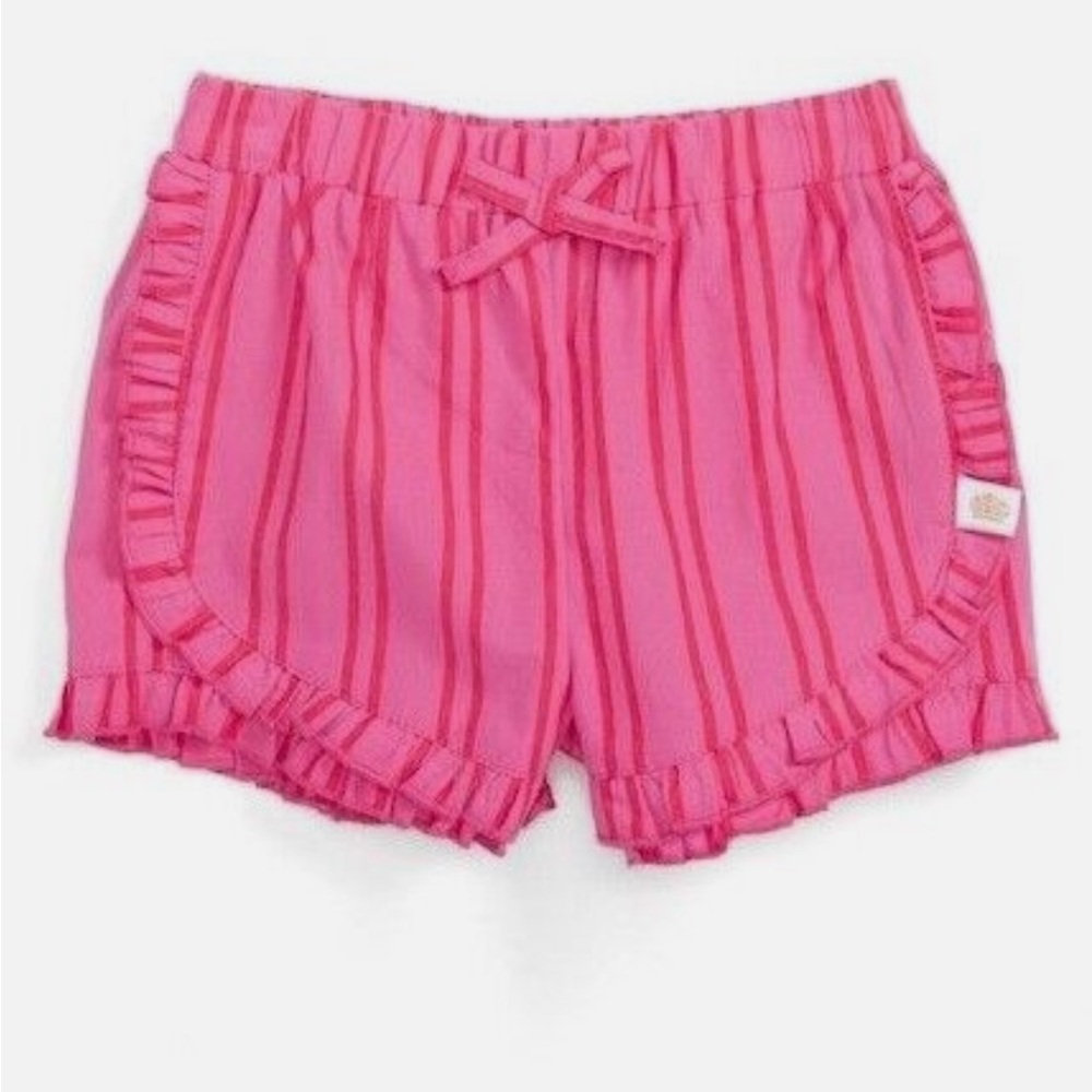 ROSIE POPE Shorts 12M STRIPE RUFFLED Cotton Pink Red Bows Elastic Baby Girl NWT